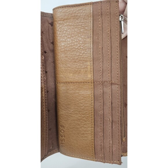 Fossil Vintage Maddox Marlow Leather Flap Clutch Wallet Chestnut Brown Trifold - Picture 6 of 14